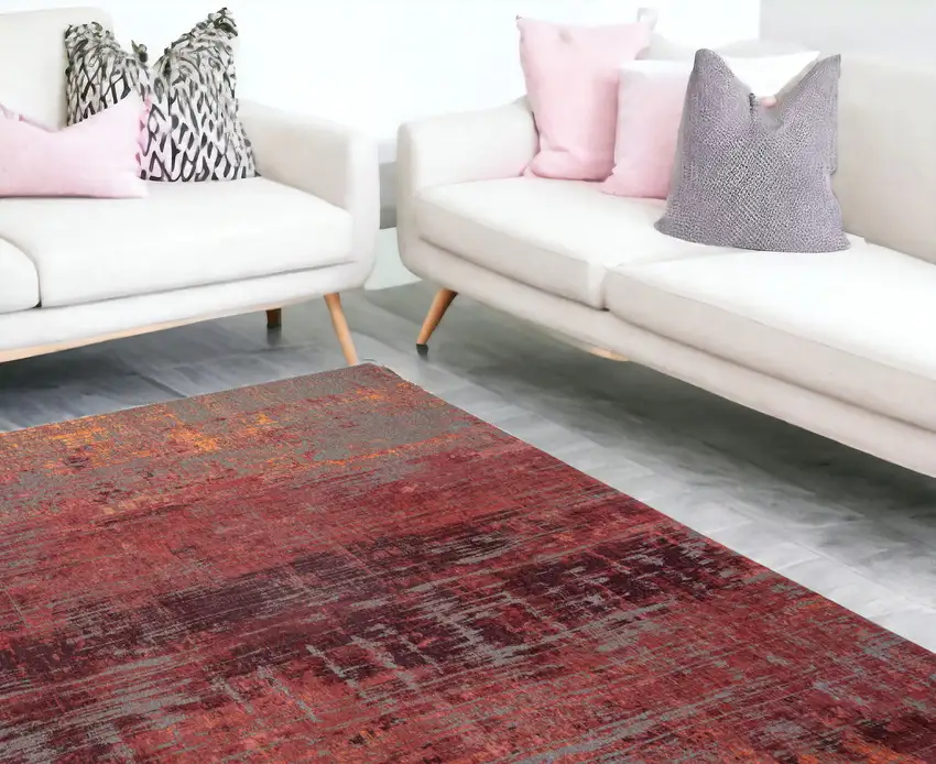 Red and Gray Abstract Non Skid Area Rug Photo 1