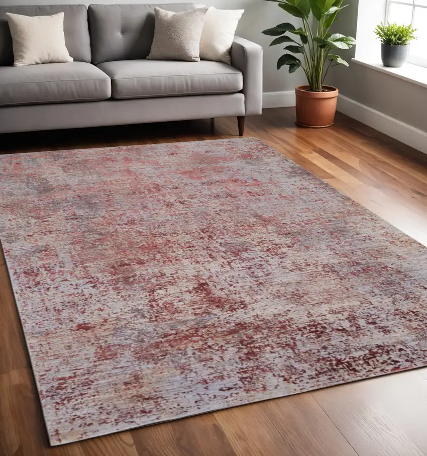 Red Gray And Pink Abstract Area Rug Photo 1