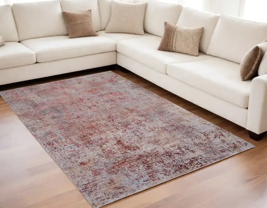 Red and Gray Abstract Power Loom Area Rug Photo 1