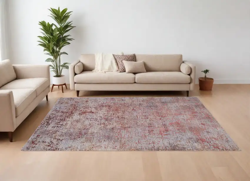 Red and Gray Abstract Power Loom Area Rug Photo 1