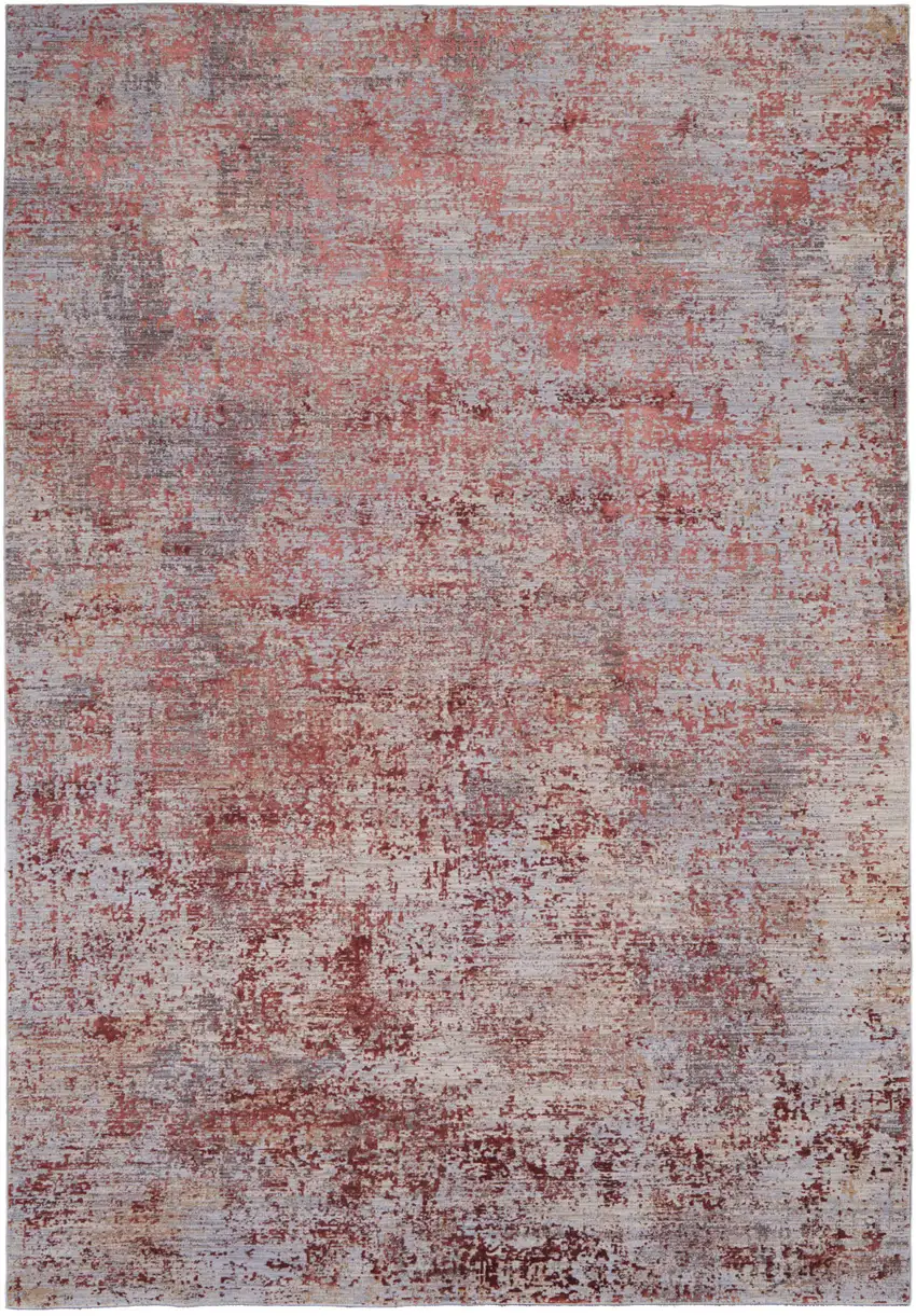 Red and Gray Abstract Power Loom Area Rug Photo 2