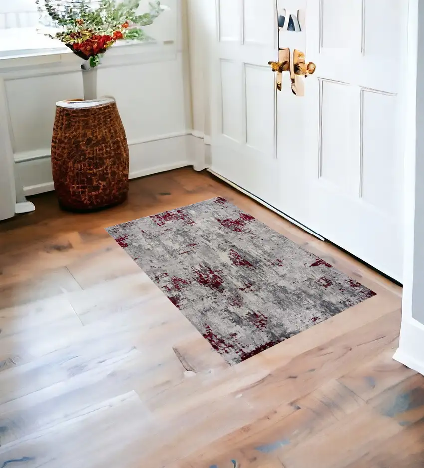 Red Abstract Dhurrie Area Rug Photo 1