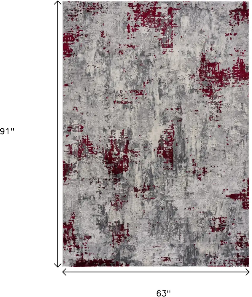 Red and Gray Abstract Area Rug Photo 3