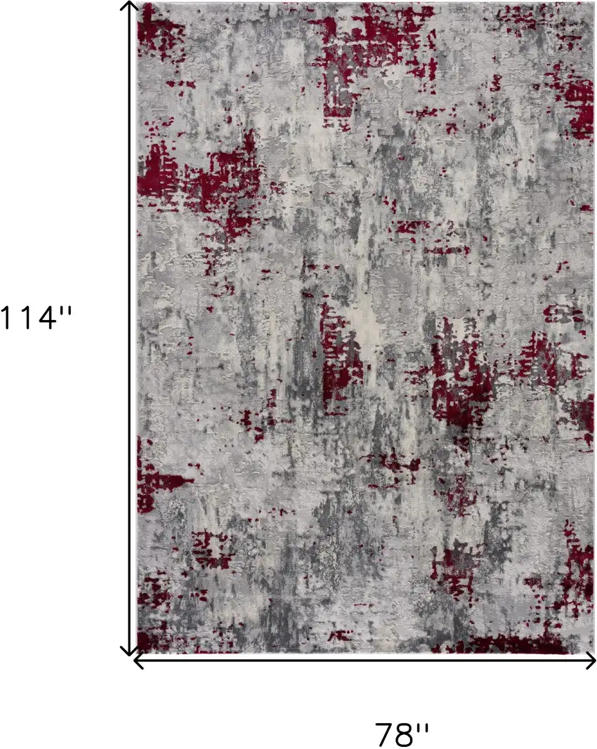 Gray And Red Abstract Area Rug Photo 3