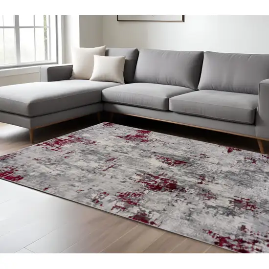 Gray And Red Abstract Area Rug Photo 1