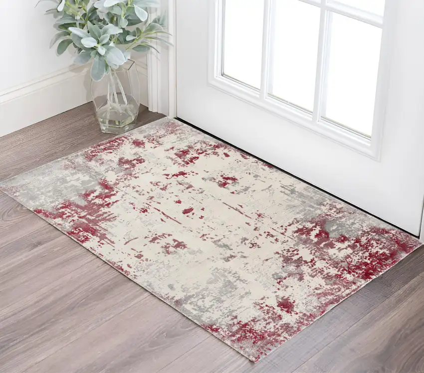 Red Abstract Dhurrie Area Rug Photo 1