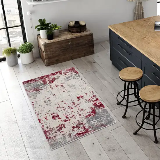 Red and Gray Modern Abstract Area Rug Photo 6