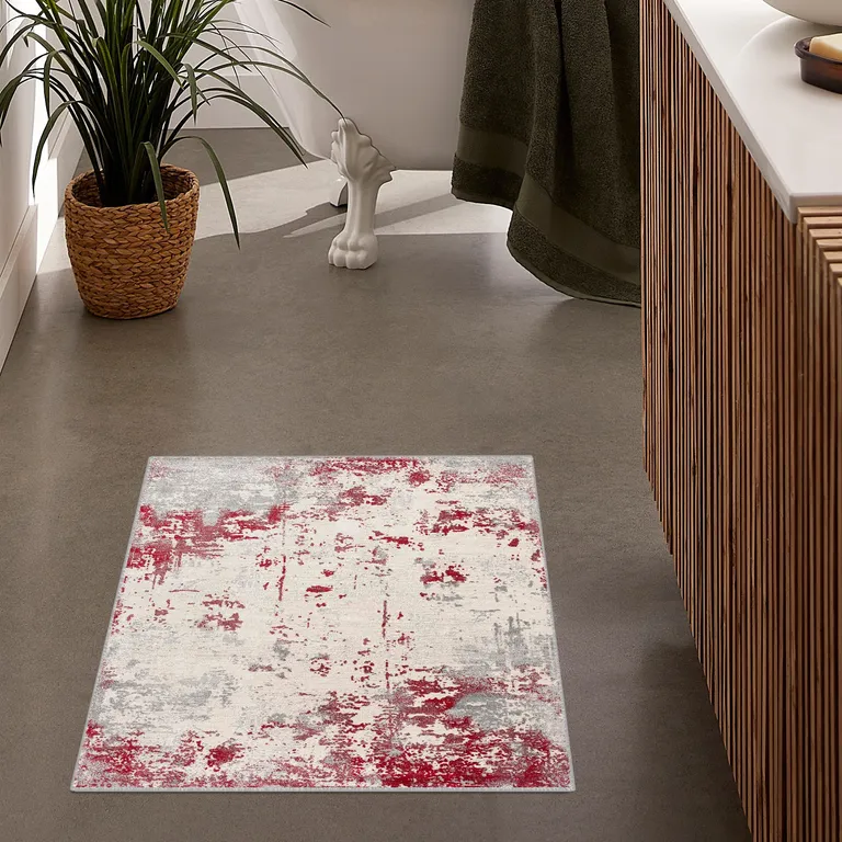 Red and Gray Modern Abstract Area Rug Photo 4