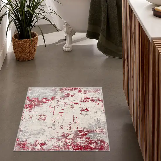 Red and Gray Modern Abstract Area Rug Photo 4