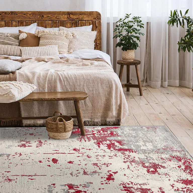 Red and Gray Modern Abstract Area Rug Photo 5
