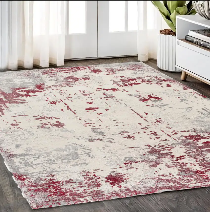 Red Abstract Dhurrie Area Rug Photo 1