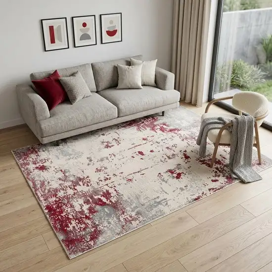 Gray And Red Abstract Distressed Area Rug Photo 1