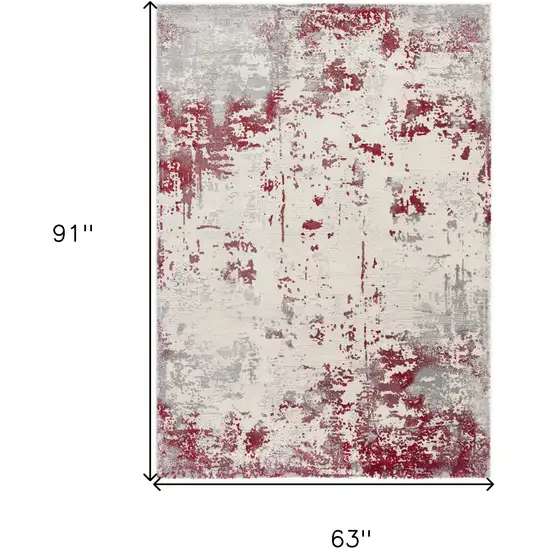 Gray And Red Abstract Distressed Area Rug Photo 3