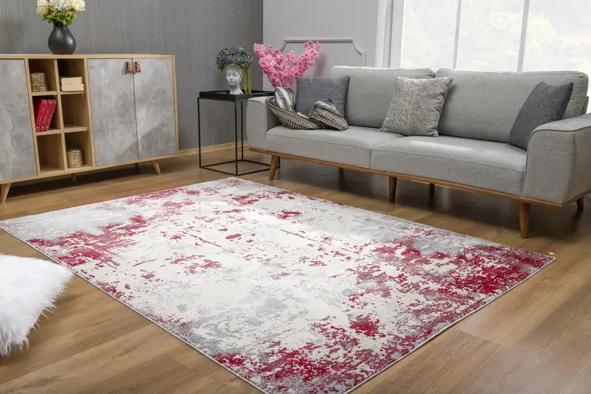 Red and Gray Modern Abstract Area Rug Photo 7