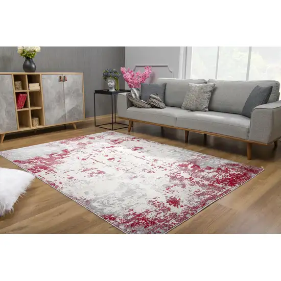 Red and Gray Modern Abstract Area Rug Photo 7