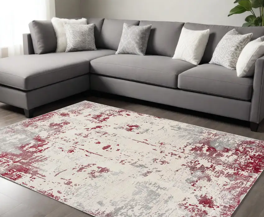 Red Abstract Dhurrie Area Rug Photo 1
