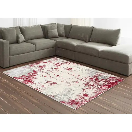 Red And Gray Abstract Shag Area Rug Photo 1