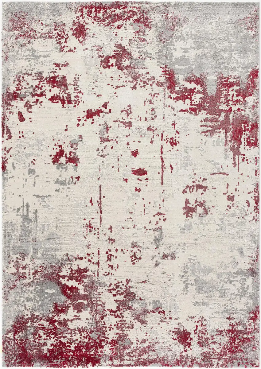 Red And Gray Abstract Shag Area Rug Photo 4