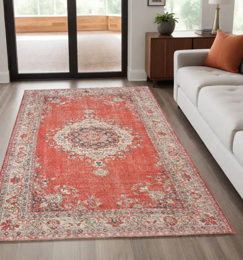 Red And Gray Oriental Area Rug Photo 1