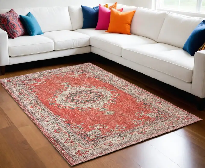 Red And Gray Oriental Area Rug Photo 1