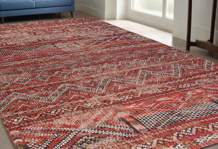 Red and Gray Oriental Non Skid Area Rug Photo 1