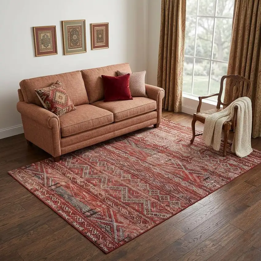 Red and Gray Oriental Non Skid Area Rug Photo 1