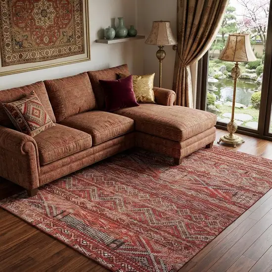 Red and Gray Oriental Non Skid Area Rug Photo 1