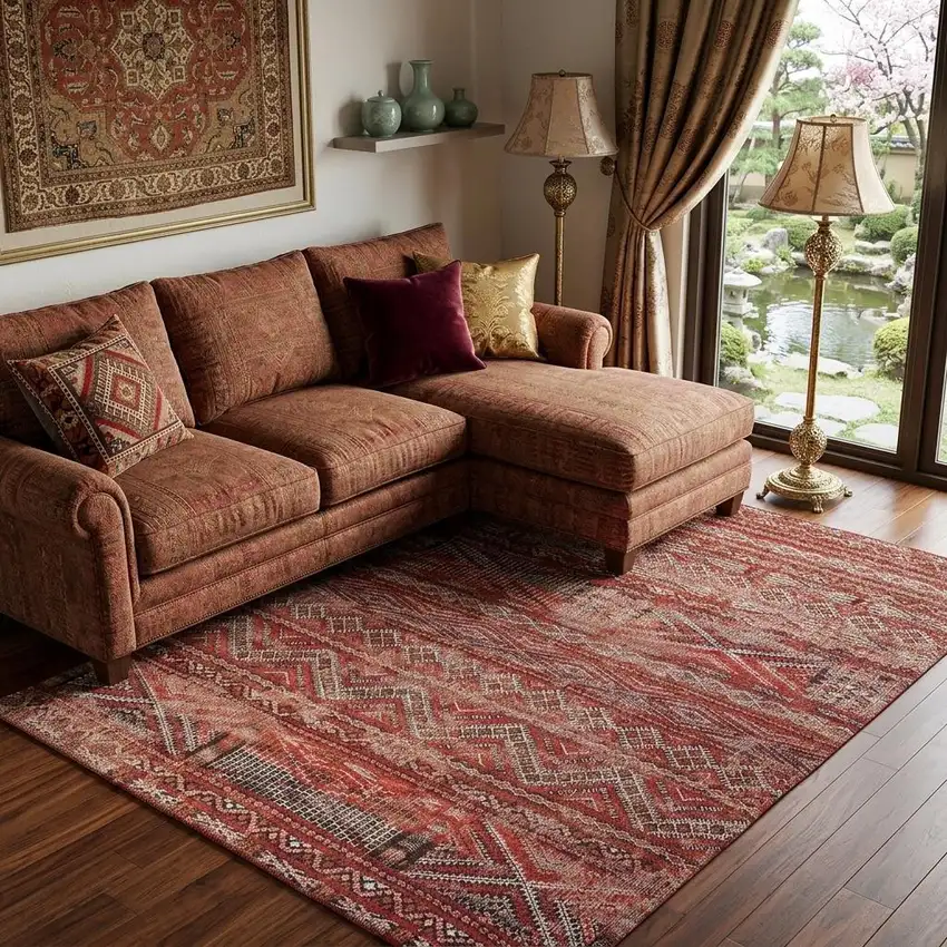 Red and Gray Oriental Non Skid Area Rug Photo 1