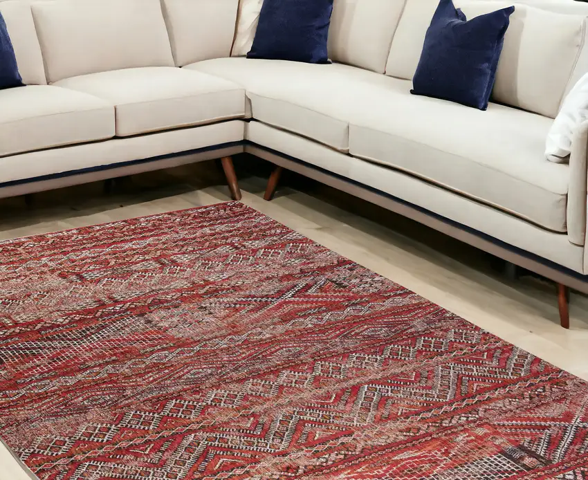 Red and Gray Oriental Non Skid Area Rug Photo 1