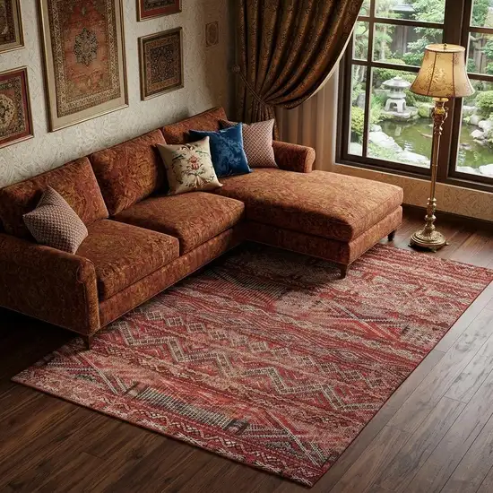 Red and Gray Oriental Non Skid Area Rug Photo 1