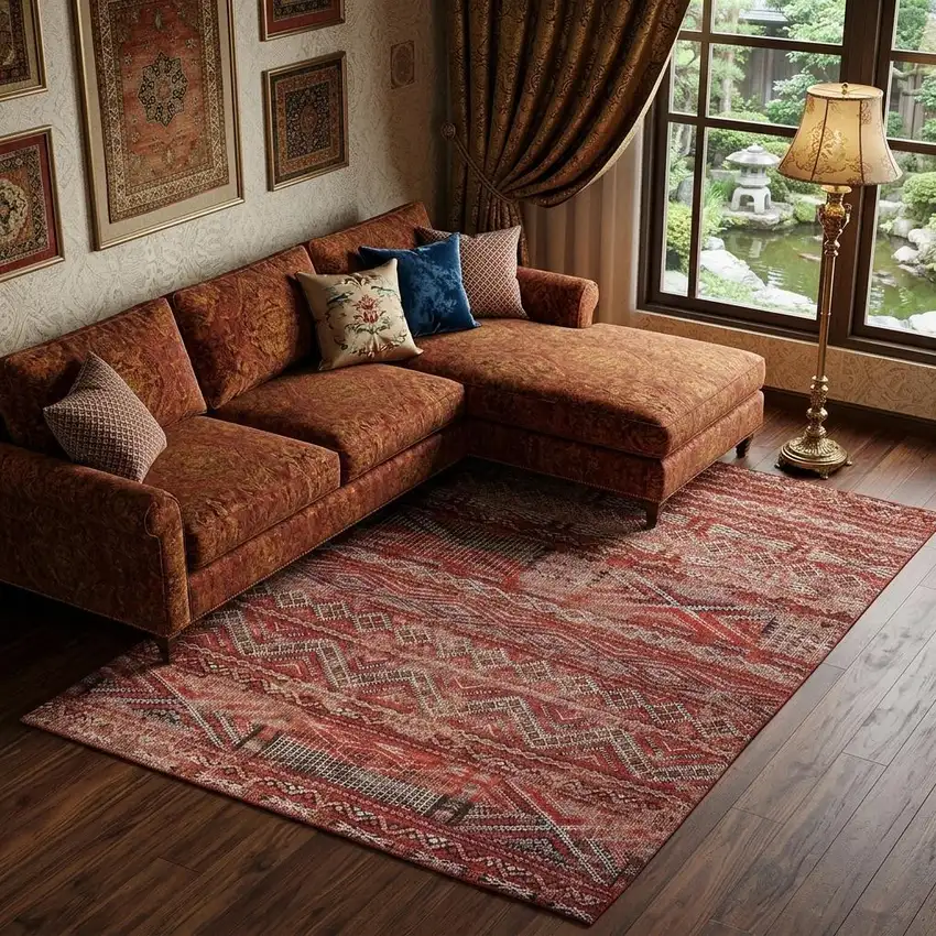 Red and Gray Oriental Non Skid Area Rug Photo 1