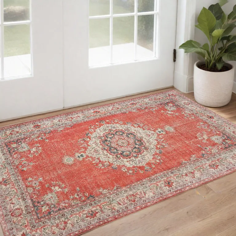 Red and Gray Oriental Scatter Rug Photo 5