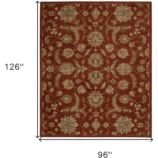 Red and Green Wool Floral Handmade Area Rug Photo 3