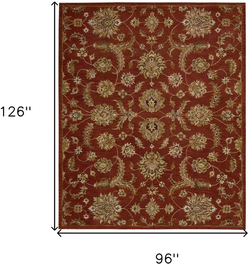 Red and Green Wool Floral Handmade Area Rug Photo 3