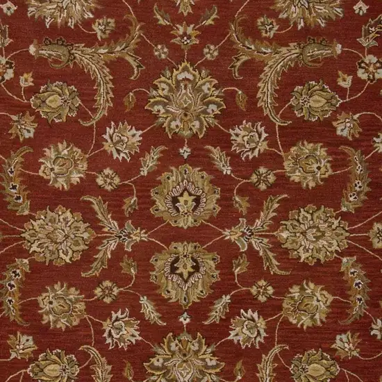 Red and Green Wool Floral Handmade Area Rug Photo 3