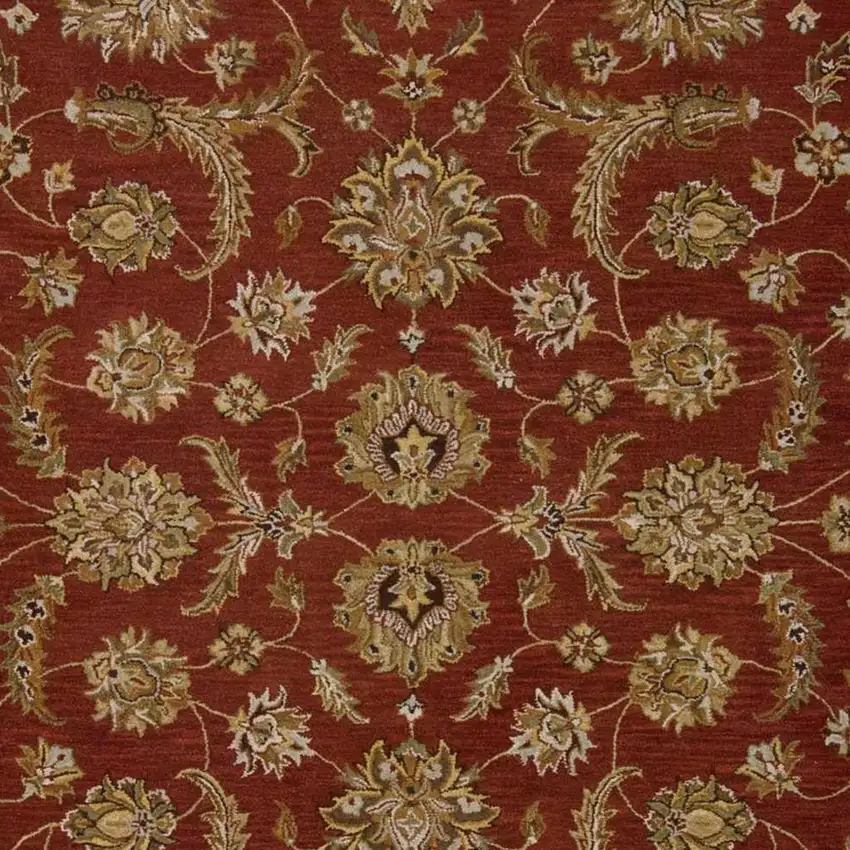 Red and Green Wool Floral Handmade Area Rug Photo 3