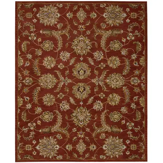 Red and Green Wool Floral Handmade Area Rug Photo 2