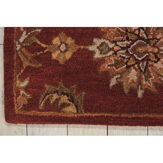 Red and Green Wool Floral Handmade Area Rug Photo 7