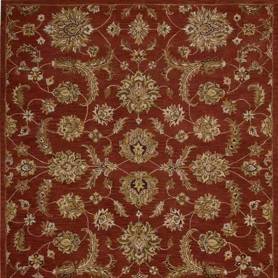 Red and Green Wool Floral Handmade Area Rug Photo 6