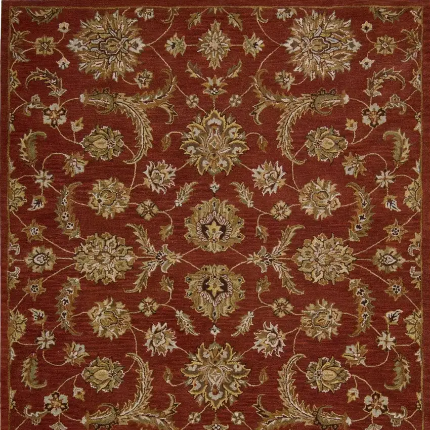 Red and Green Wool Floral Handmade Area Rug Photo 6