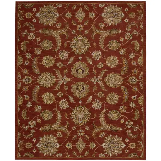 Red and Green Wool Floral Handmade Area Rug Photo 5