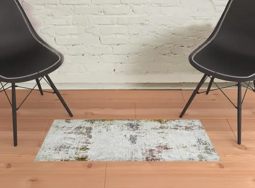 Red and Ivory Abstract Power Loom Area Rug Photo 2