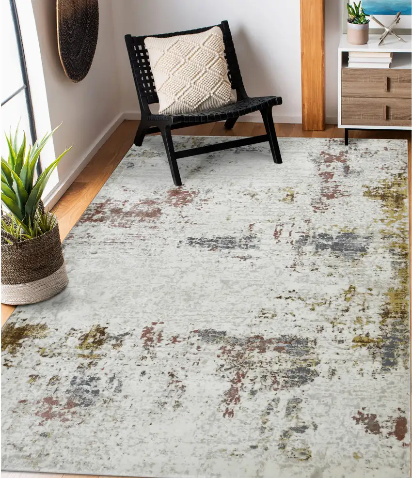 Red and Ivory Abstract Power Loom Area Rug Photo 6