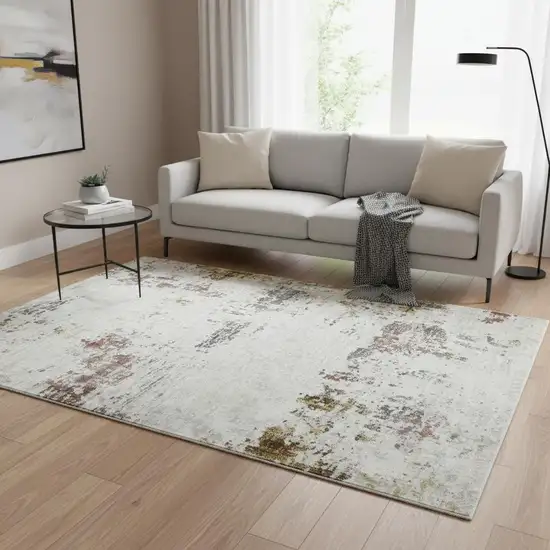 Ivory Red And Gold Abstract Area Rug Photo 1