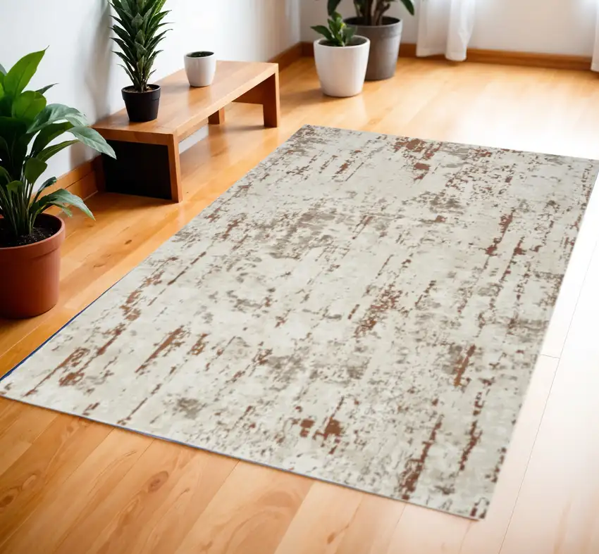 Red and Ivory Abstract Power Loom Area Rug Photo 1