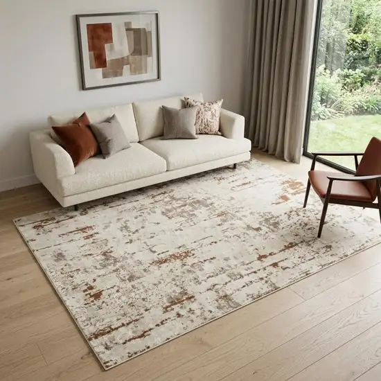 Red and Ivory Abstract Power Loom Area Rug Photo 2