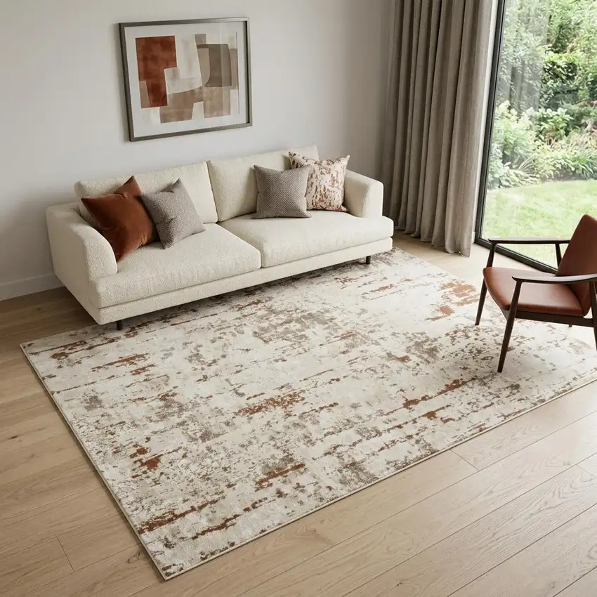 Red and Ivory Abstract Power Loom Area Rug Photo 2