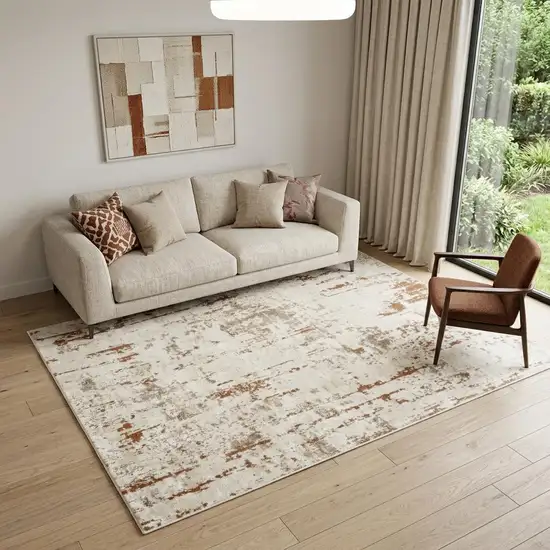 Red and Ivory Abstract Power Loom Area Rug Photo 1