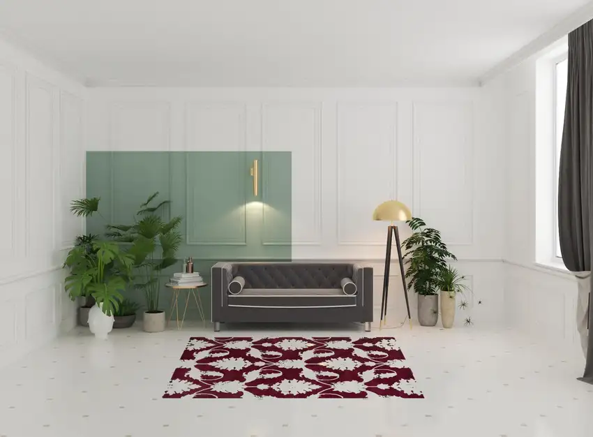 Red and Ivory Floral Area Rug Photo 2