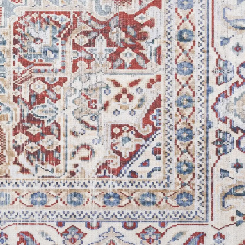 Red and Ivory Floral Medallion Distressed Non Skid Area Rug Photo 3